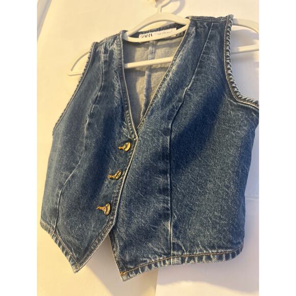 Zara Cripped denim jean vest Sz XS 100 % Cotton excellent condition - Picture 8 of 13